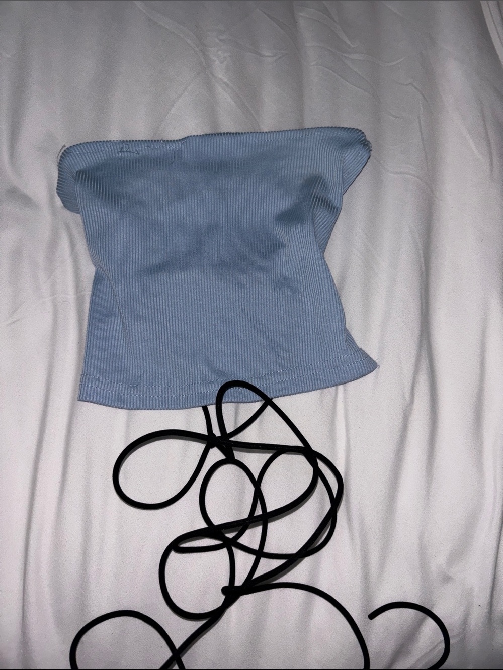 Strapless Ribbed Tube Top in Light Blue